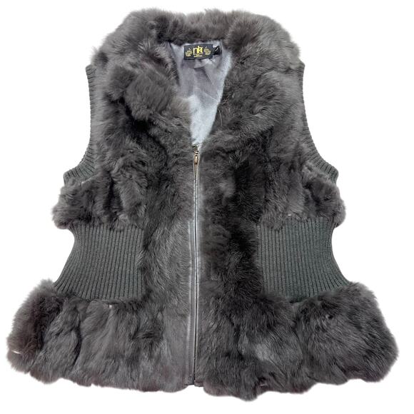 Metric Knits Genuine Rabbit Fur Vest Women Large Gray Full Zip Lined Used - Picture 1 of 9